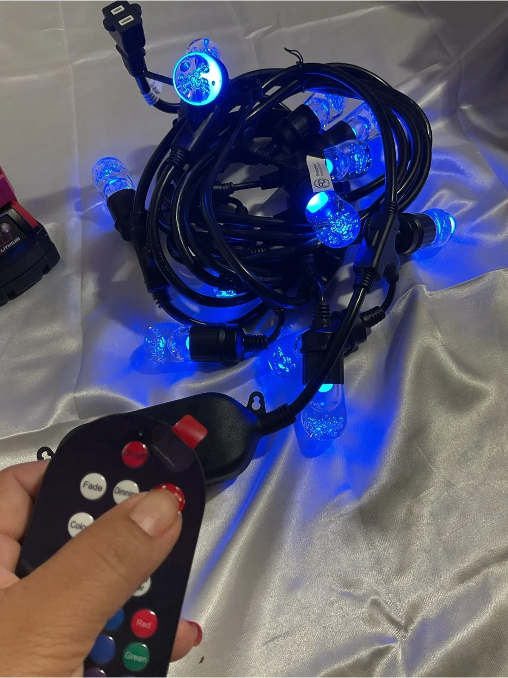 Red LED String Lights with Remote Control - Black Cord